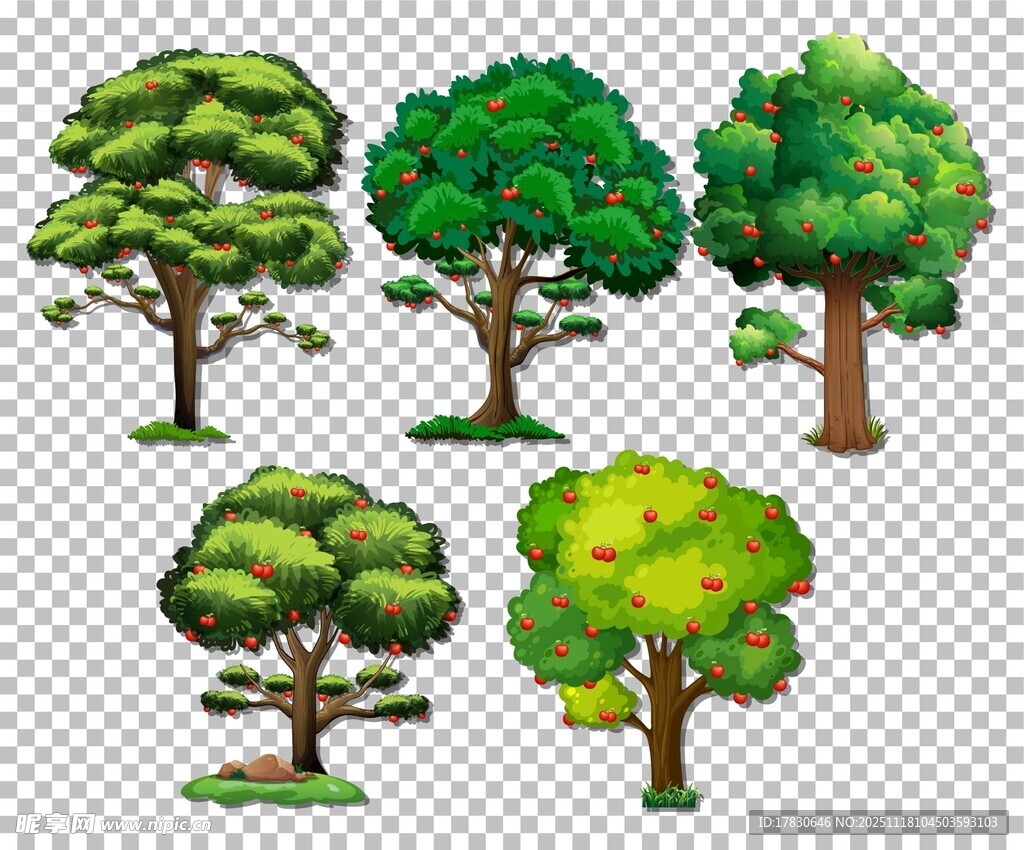 卡通风格多样树木集合