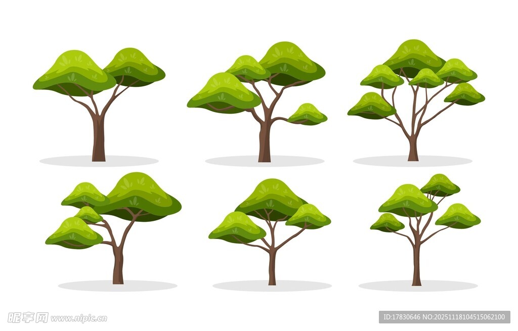 多样造型绿色树木集合