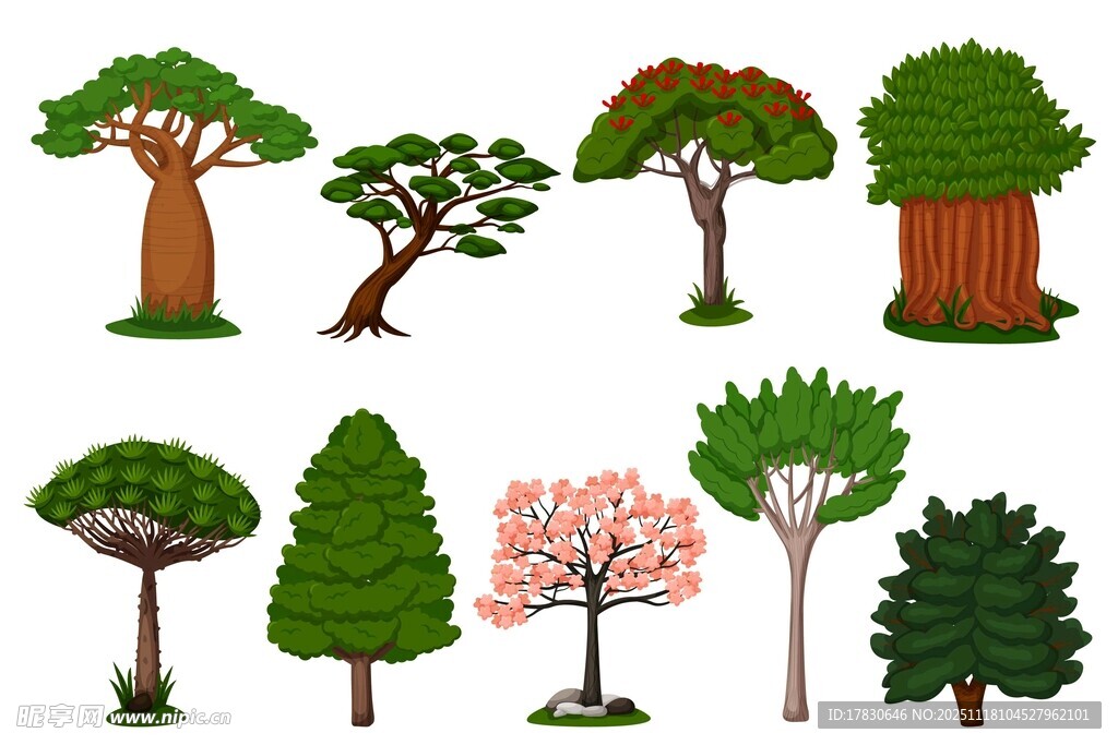 多样树木插画集合