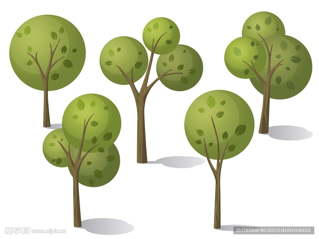 卡通风格绿色树木集合