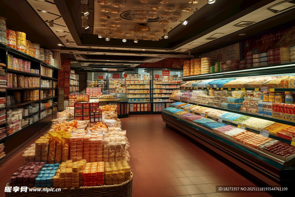 超市内部丰富商品陈列