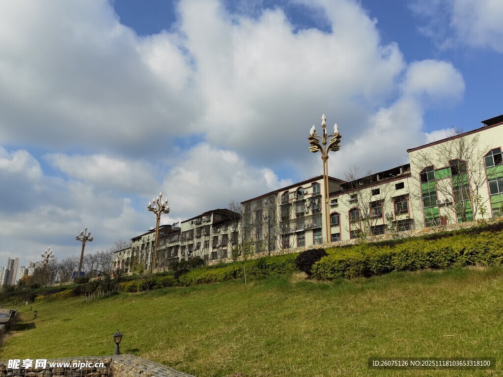 草地旁的欧式风格建筑群