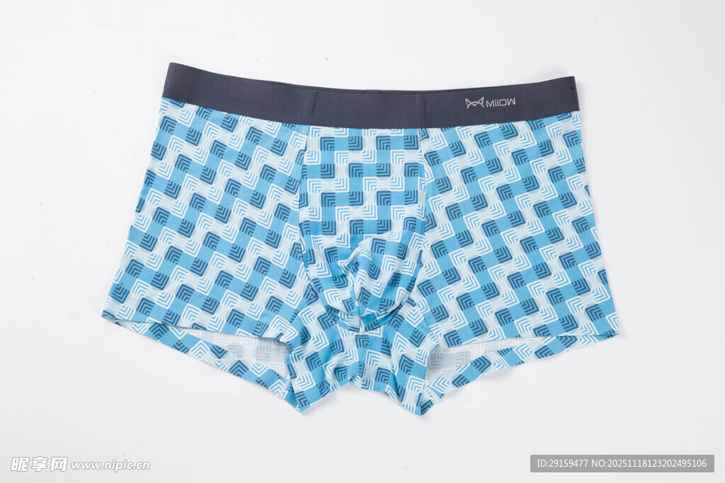 蓝白图案男士平角内裤