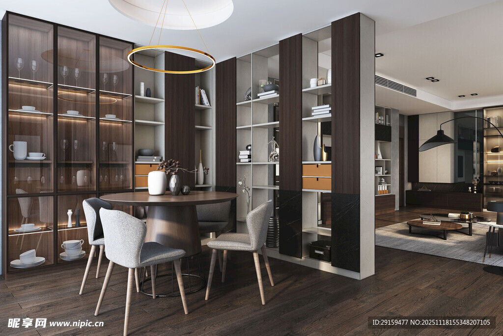 现代简约风餐厅与书房一体空间