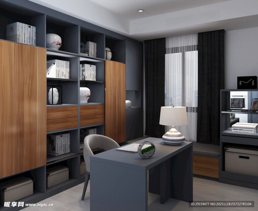 现代简约书房室内设计场景