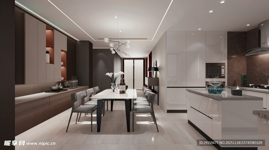现代简约风格开放式厨房餐厅