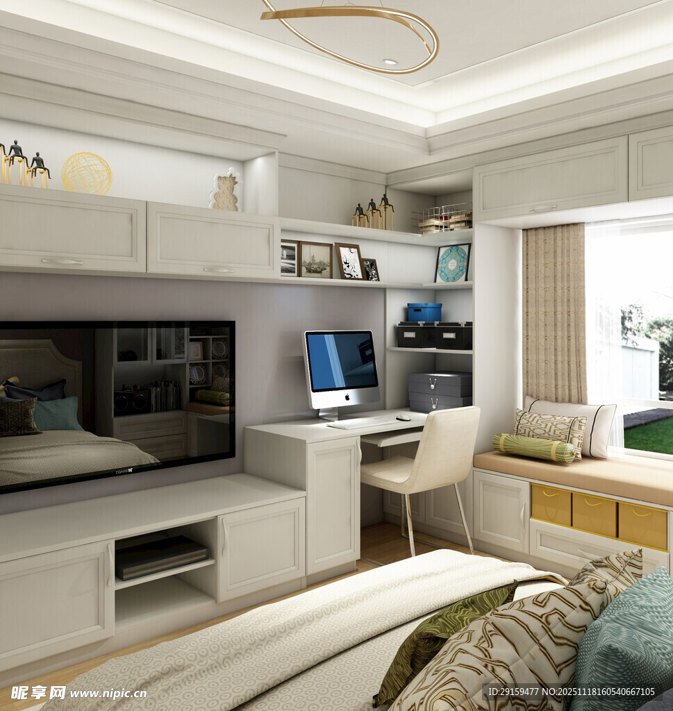 现代简约风卧室办公一体化空间