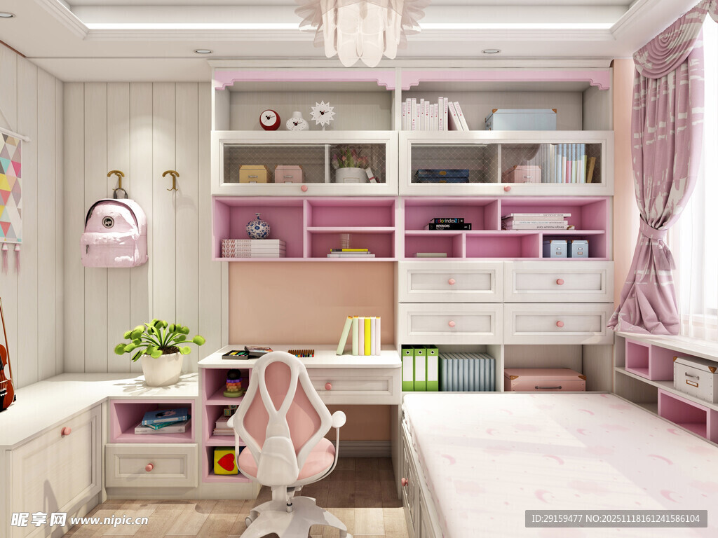 梦幻粉色系儿童房设计