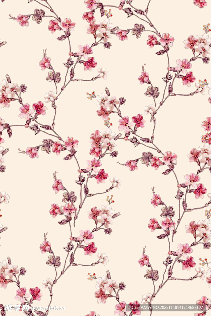 中式粉色花卉纹理图案