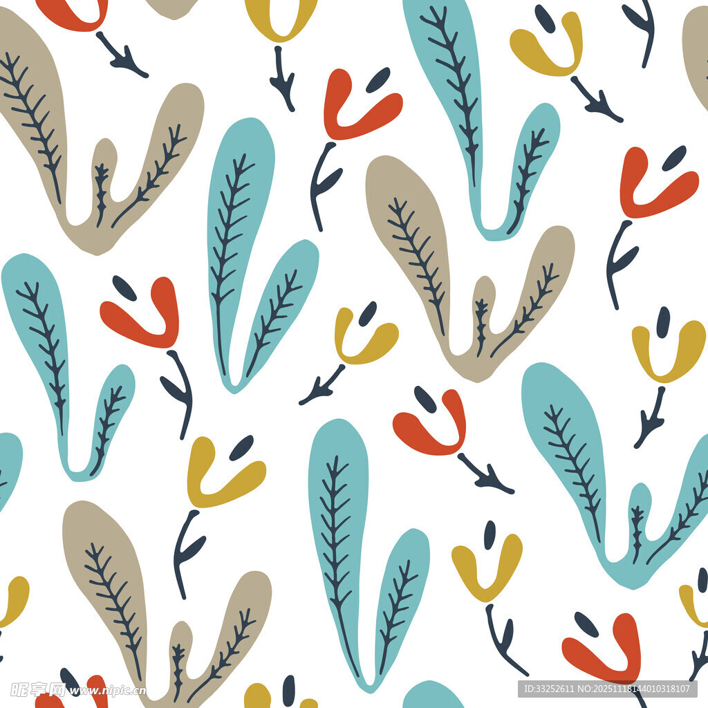 多彩植物图案无缝背景