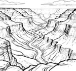 黑白线条绘壮丽峡谷景观
