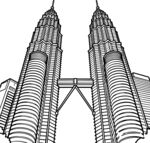 双子塔建筑黑白线条图