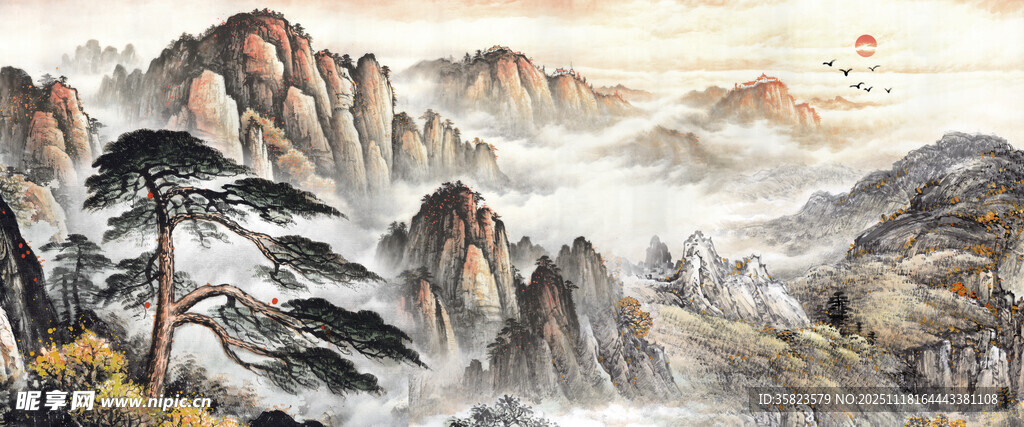 水墨山水国画风景图