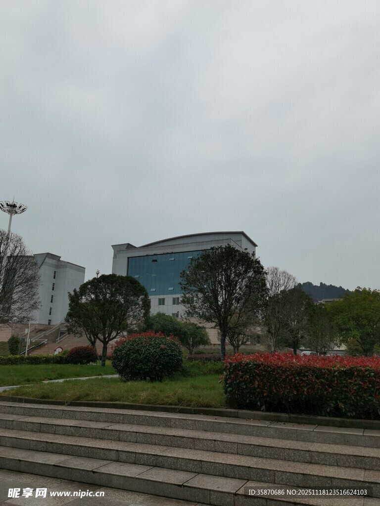 城市户外景观绿植与建筑