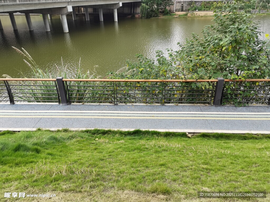 河边步道与绿植景观