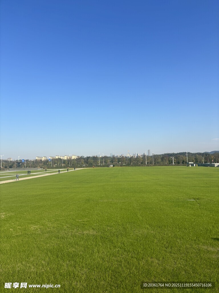 广阔绿草地与蓝天美景