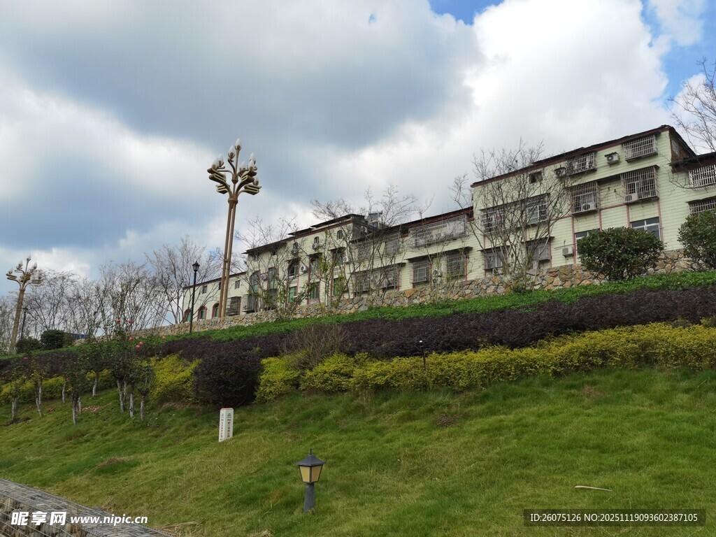 山坡上的多层建筑景观