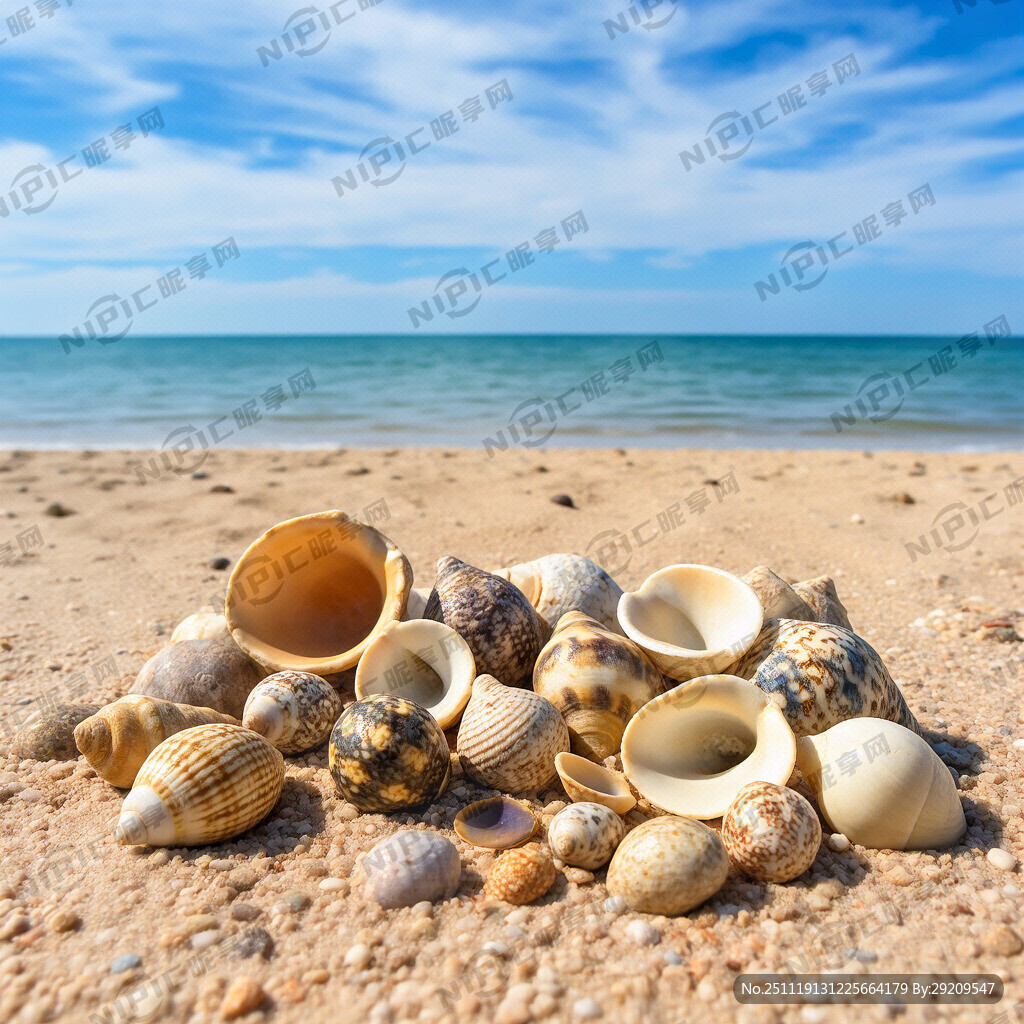贝壳在海滩上聚会