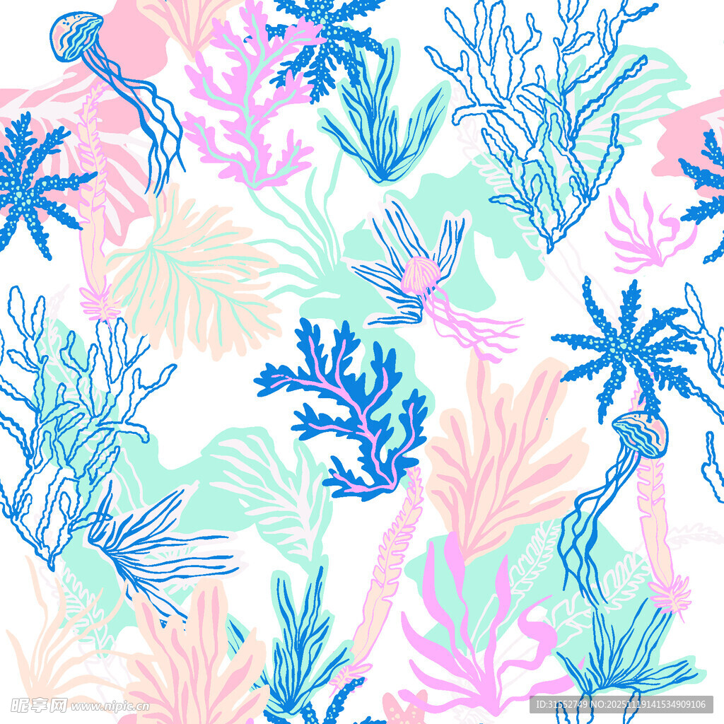 清新热带植物花卉图案