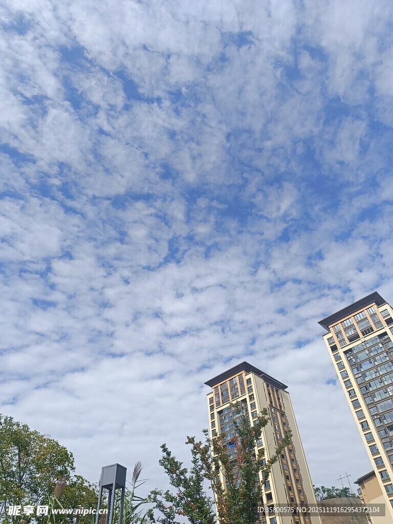 城市上空的蓝天白云景观