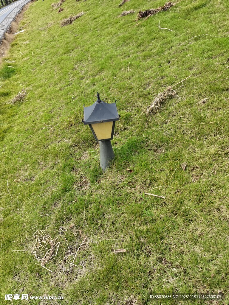 草地中的户外小地灯