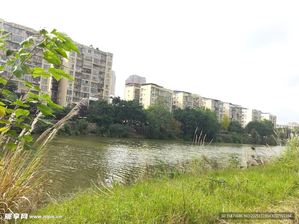 河畔旁的现代住宅区景观