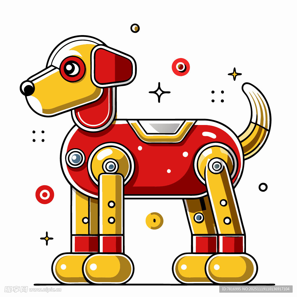 可爱红色机械小狗插画