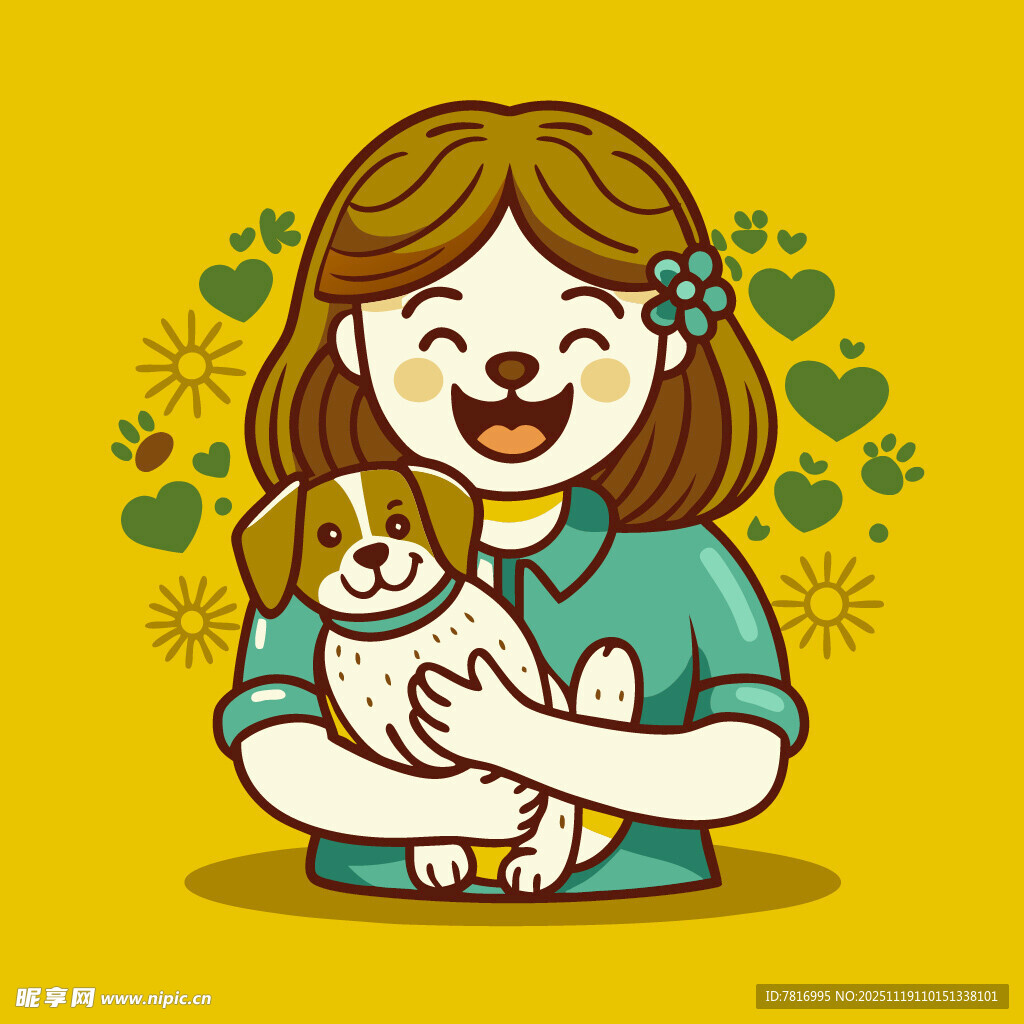 女孩开心抱小狗