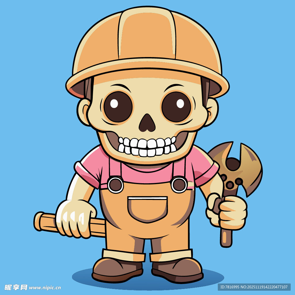 骷髅工人持斧俏皮形象