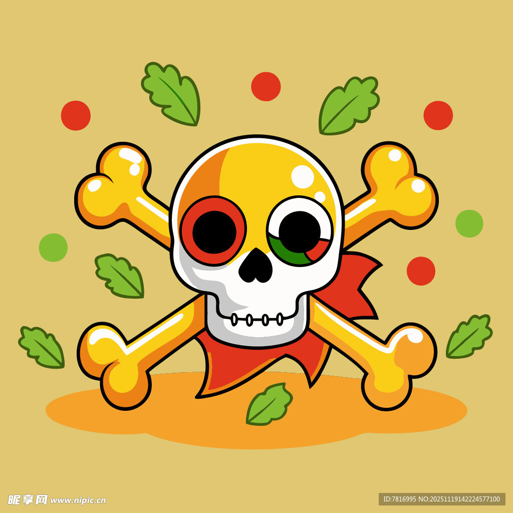 卡通骷髅与交叉骨头图案