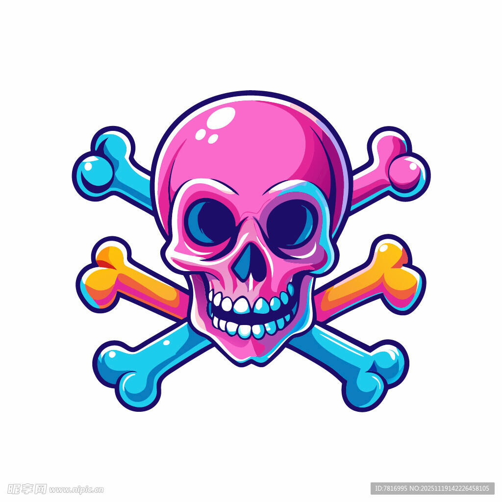 粉色骷髅与交叉骨头图案