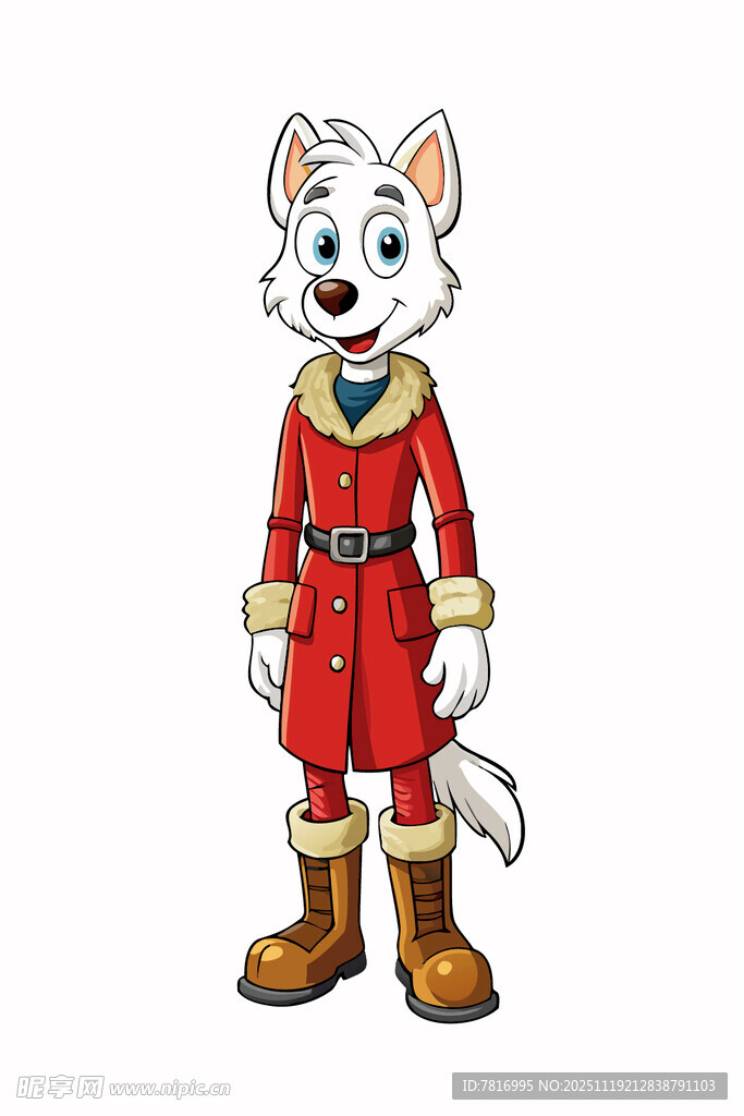 穿红衣的拟人化白狗形象