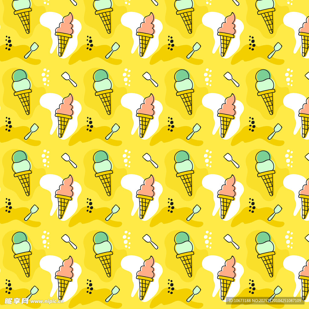 黄色背景冰淇淋图案