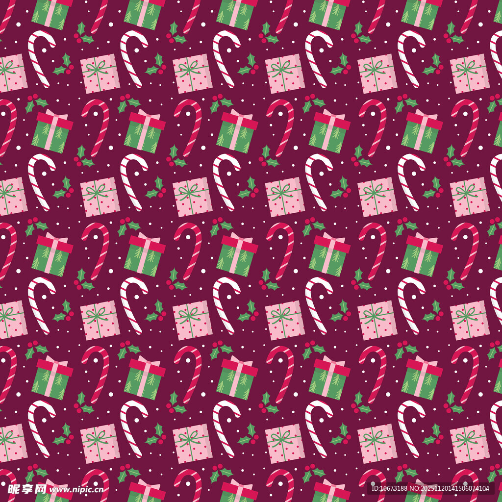 圣诞糖果礼物无缝图案