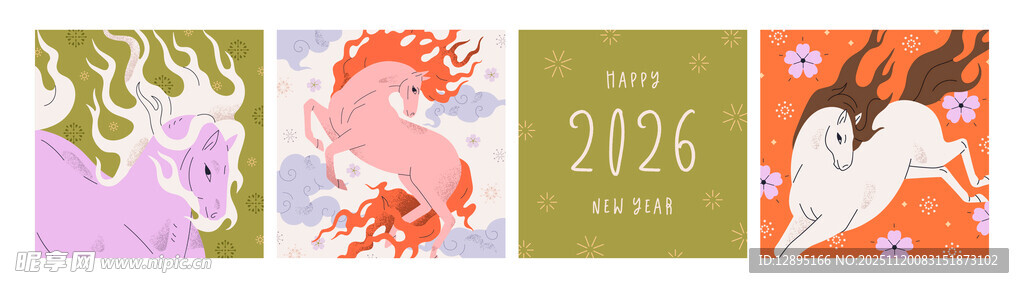 手绘风格龙年主题插画作品