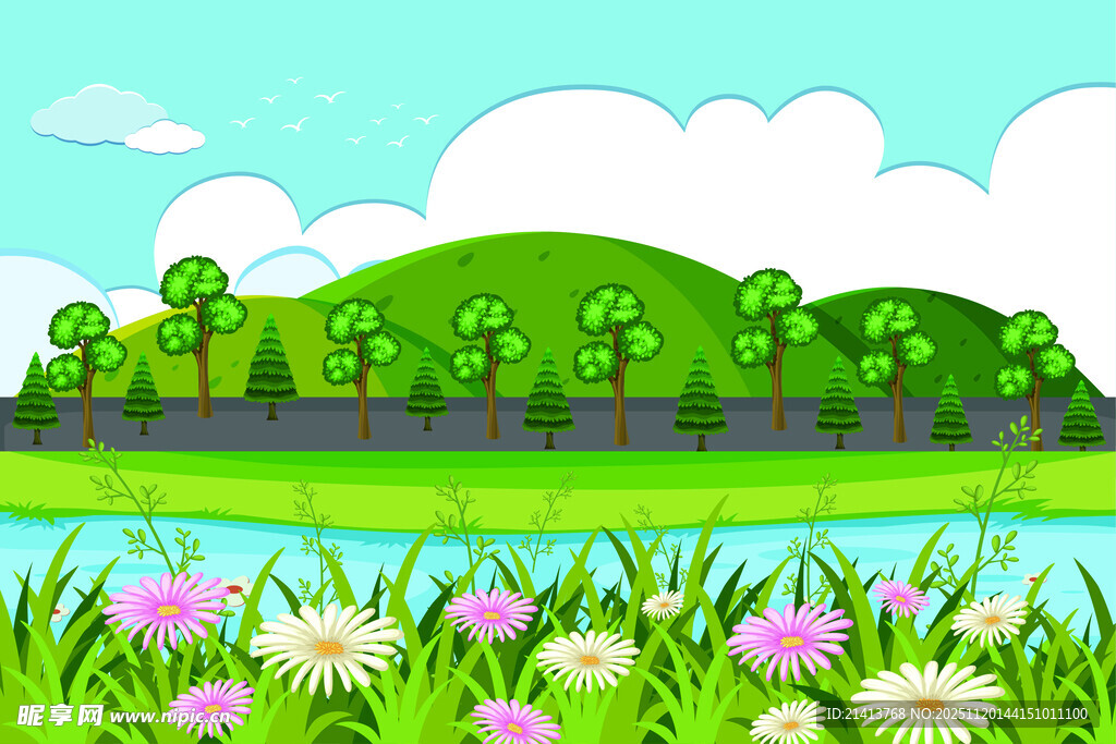 春日河畔花草绿树美景