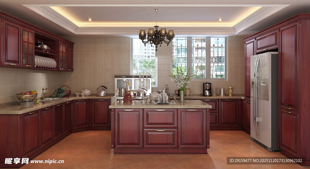 豪华实木厨房室内场景