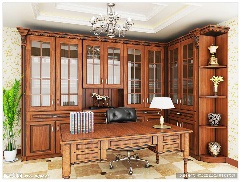 中式实木书房办公家具场景