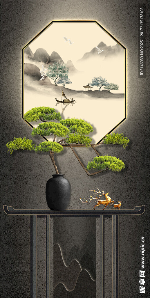 中式案几上的雅致盆景