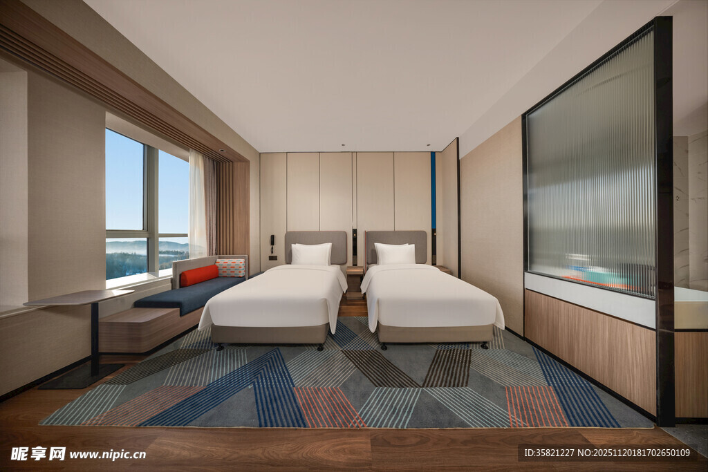 现代风格双床酒店客房