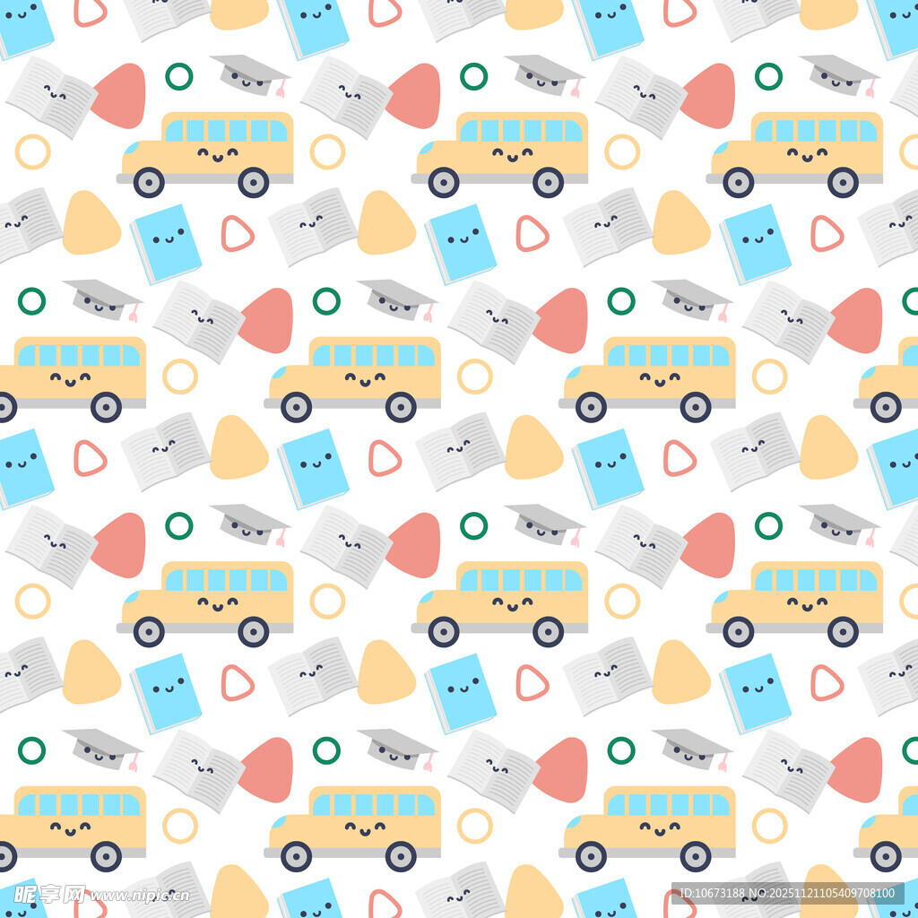 卡通交通工具与物品无缝图案