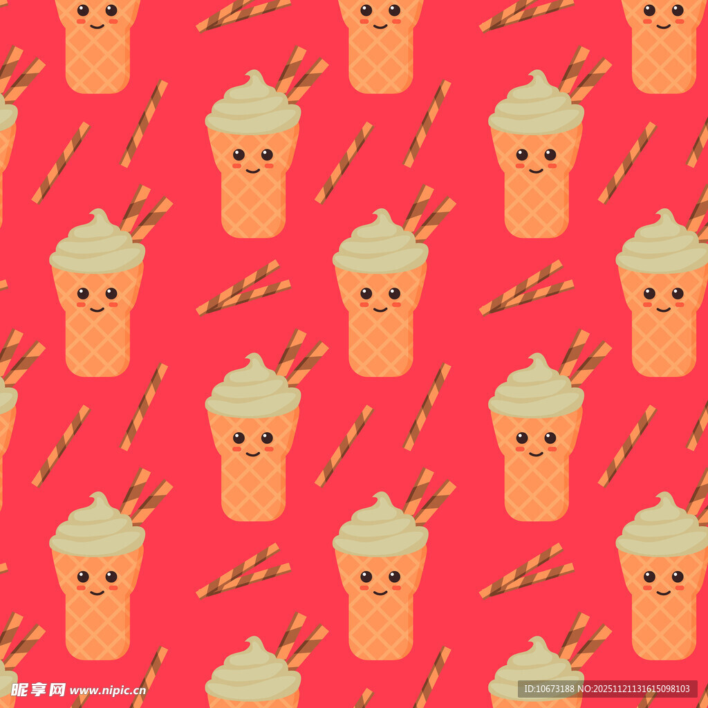 红色背景卡通咖啡杯图案