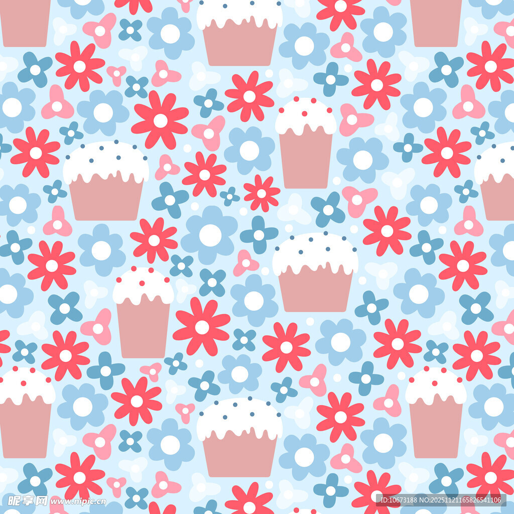 可爱纸杯蛋糕花卉图案背景