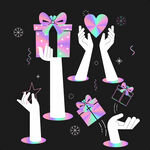 手捧礼物梦幻插画