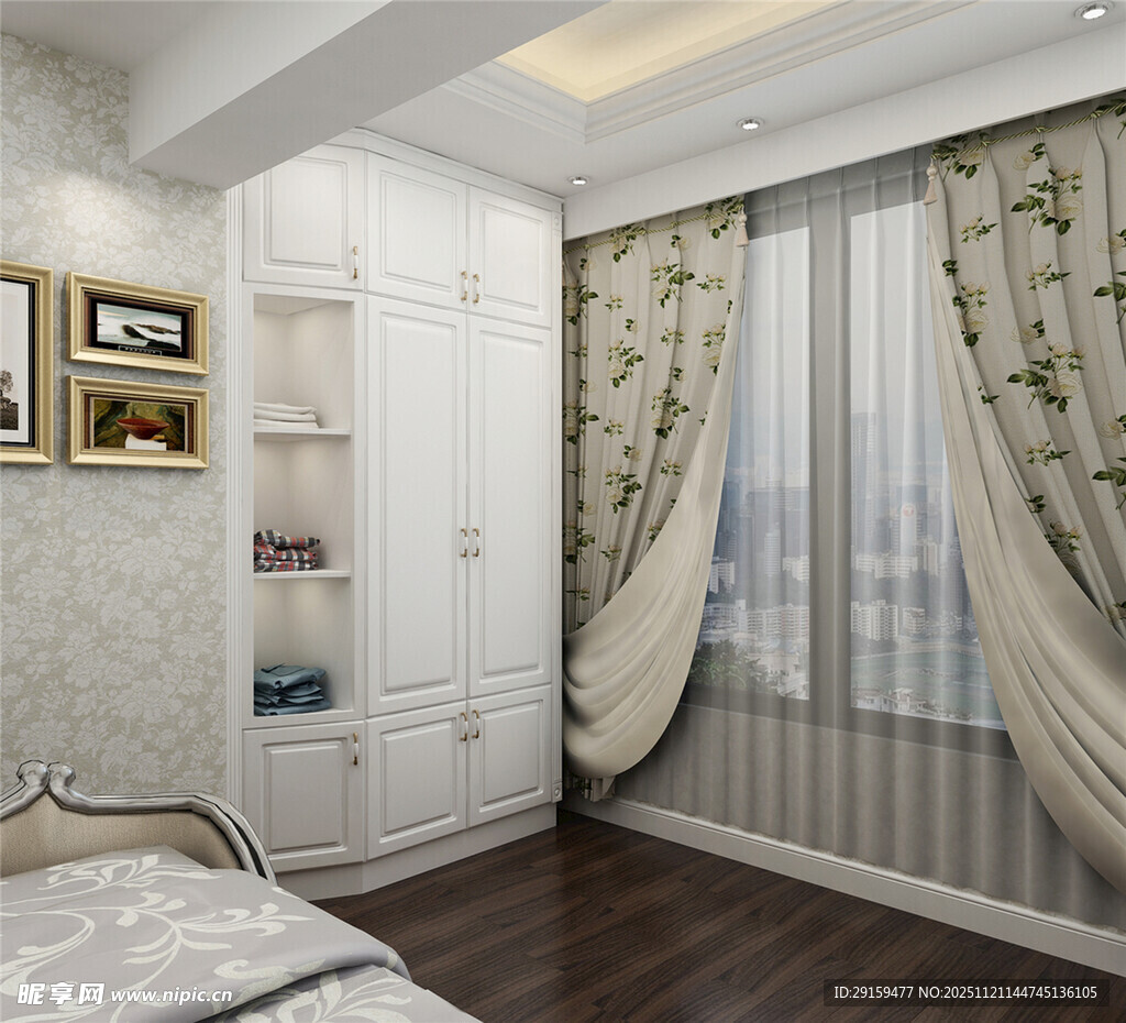 简约卧室衣柜窗帘设计展示