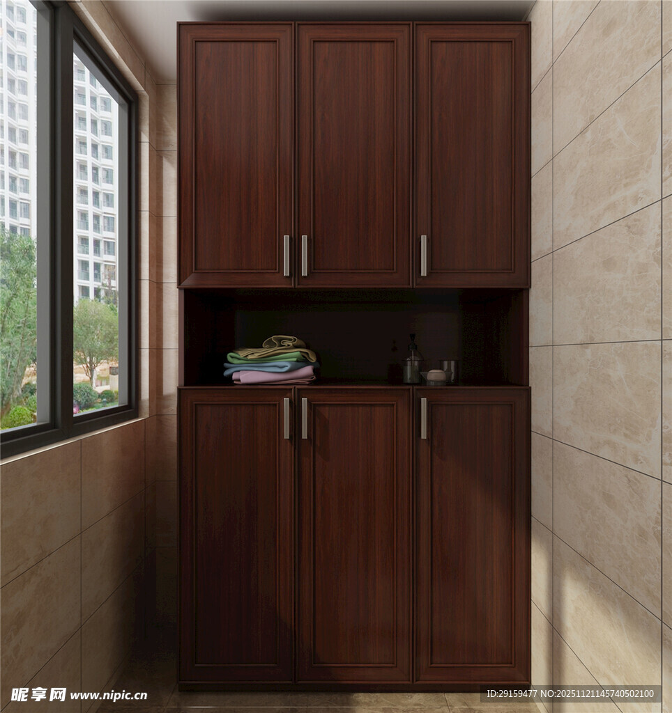 深棕色木质储物柜靠墙而立