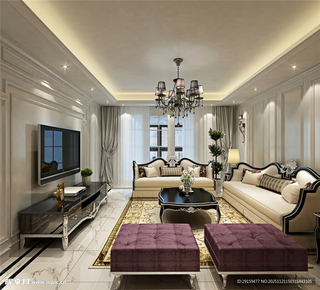 现代奢华客厅室内装饰图