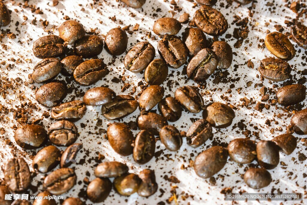 咖啡豆与咖啡粉的特写