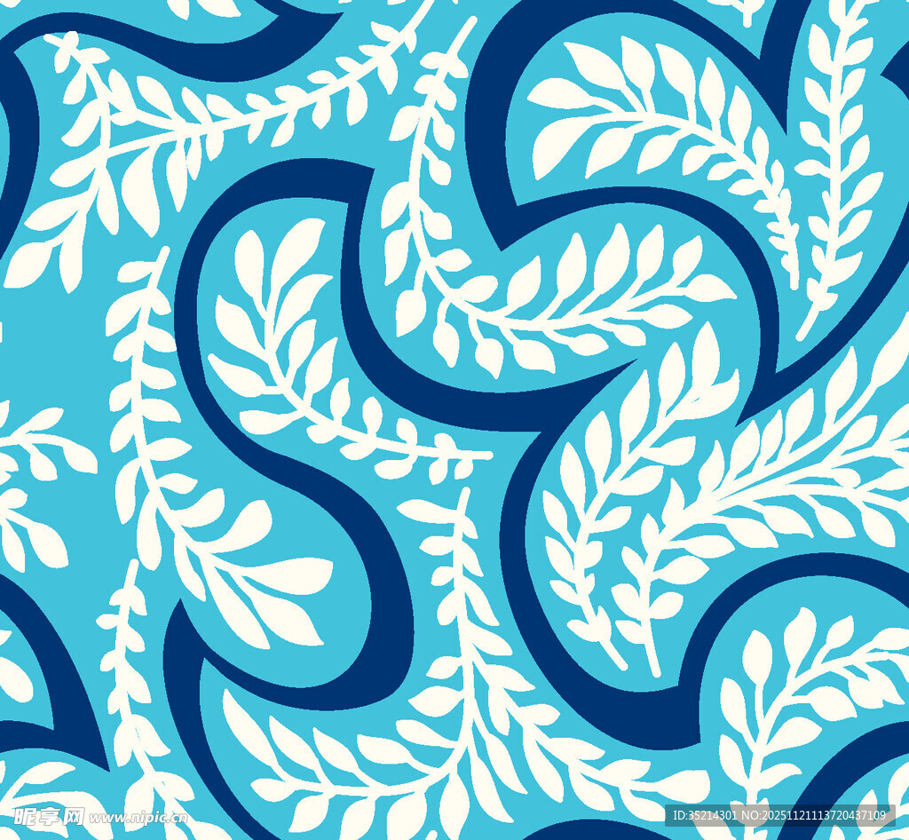 蓝白花卉缠绕图案纹理