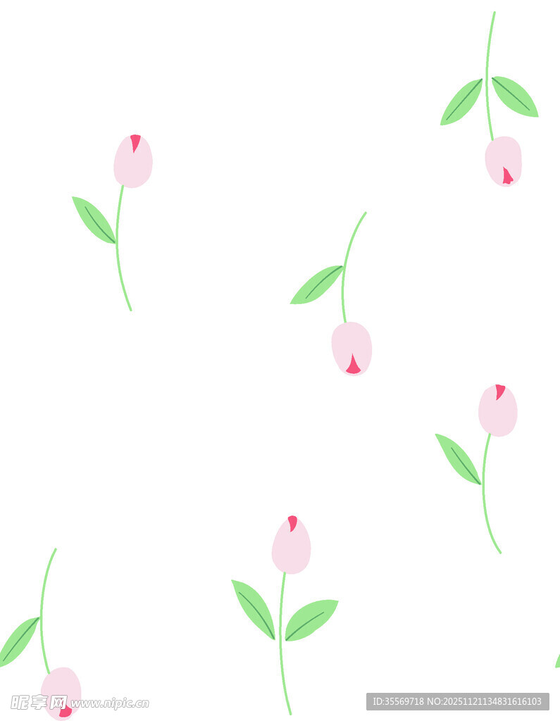 粉色花朵绿叶清新图案